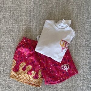 White T-Shirt and Pink Ice Cream Shorts Set